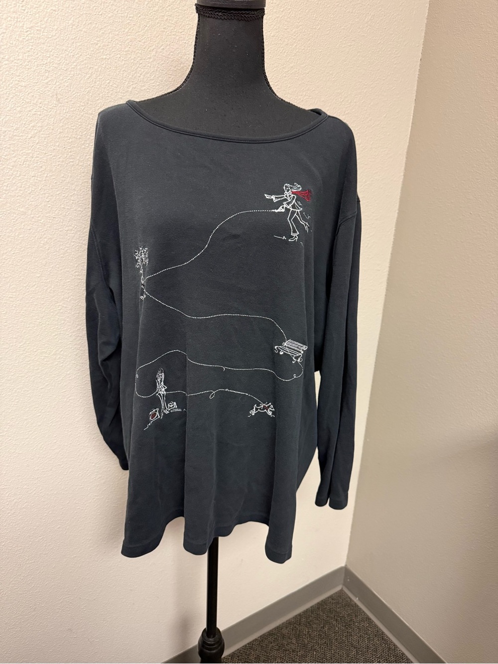 Bechamel Woman 3X Black Embroidered Graphic Art Tunic Cotton Boho Top - Picture 2 of 9